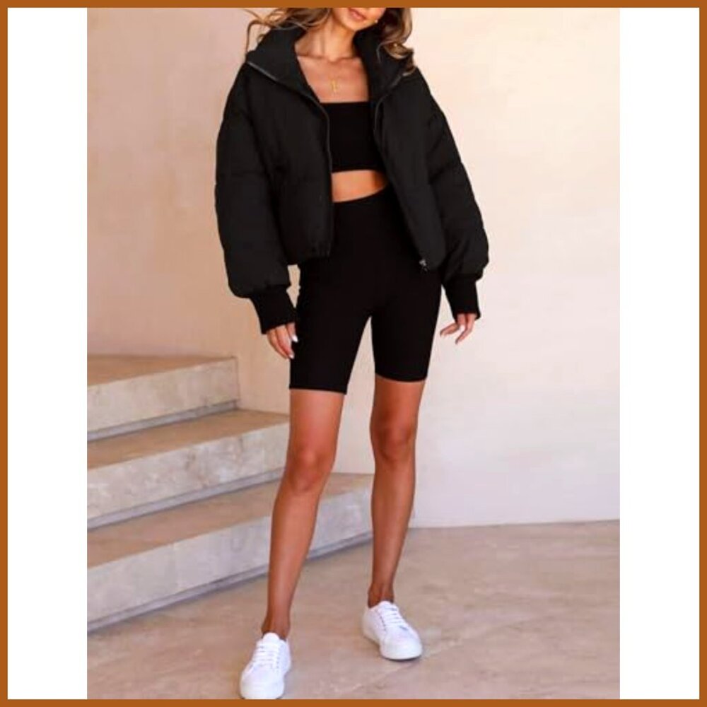 Cropped Puffer Jacket Waterproof Polyester Quilte… - image 5